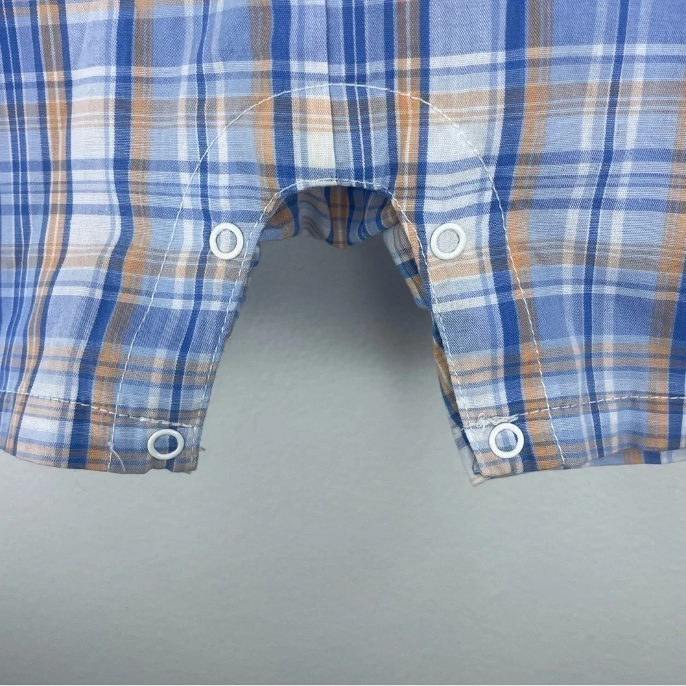 NAUTICA Kids Baby Boy Bright Preppy Plaid Button Up Onesie Size 24 Month